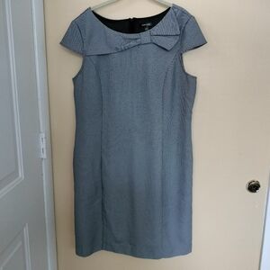 Voir Voir black white sheath midi bow vintage 80s 90s dress 14 wedding Church